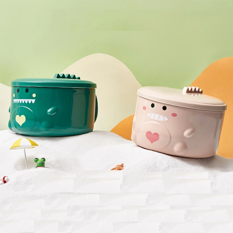 

850ml Cute Dinosaur Ramen Bowl Instant Ramen Noodles Korean Food Container Stainless Steel Student Bento Box with Lid & Handle