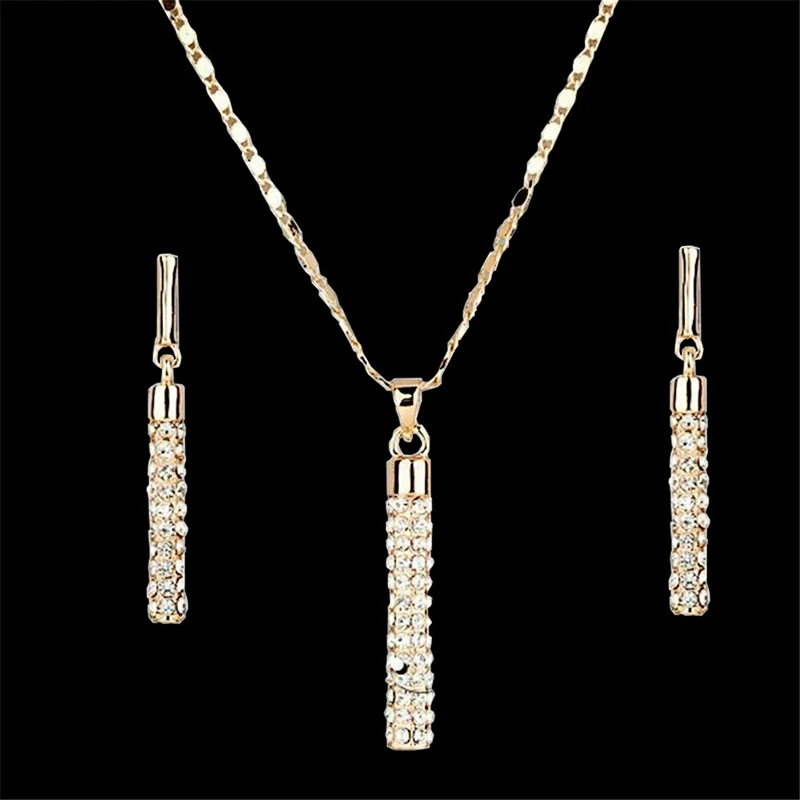 2019 Новый позолоченный кулон цилиндрический стержень женские серьги и ожерелье