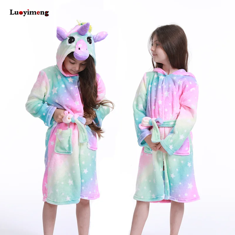 Детские Банные халаты Kigurumi в виде единорога Радужный банный халат животных для
