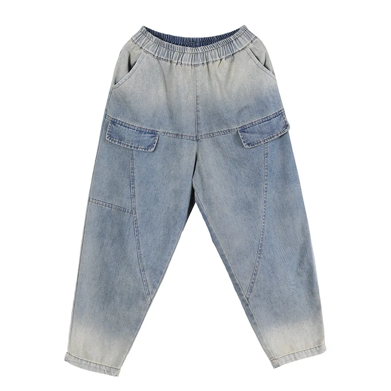 

Max LuLu 2021 Spring Design Pantalon Girls Cuffs Bleached Jeans Womens Washed Denim Pants Ladies Elastic Waist Casual Trousers