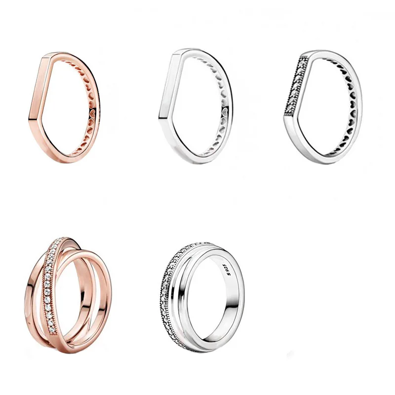 

2020 Fall High Quality S925 Signature Triple Band Pave Strip Stacking Rose Cross Ring For Women's Fashion Anniversary Gift