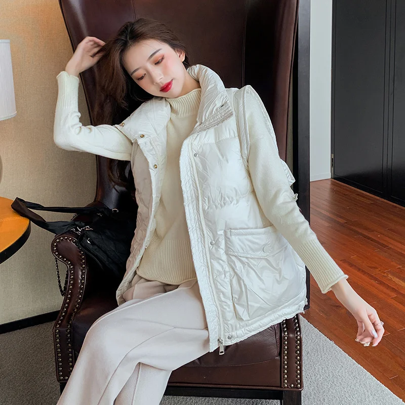 

Жилет женский с воротником-стойкой, модный Приталенный жилет с большими карманами и кулиской, маленький свободный, трендовый