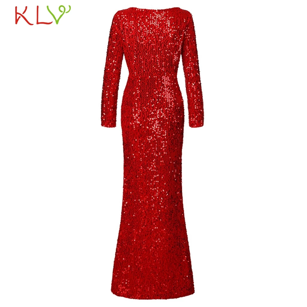 Вечернее платье с блестками сексуальное длинное V образным вырезом и юбкой годе