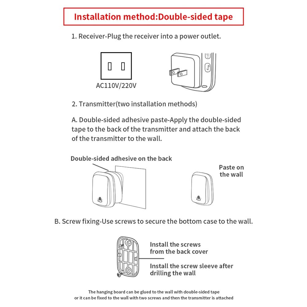 

Self-powered Waterproof Wireless Doorbell with No Battery EU US UK Plug 60 Chime Home Door Bell 1 2 button 1 2 3 Receiver