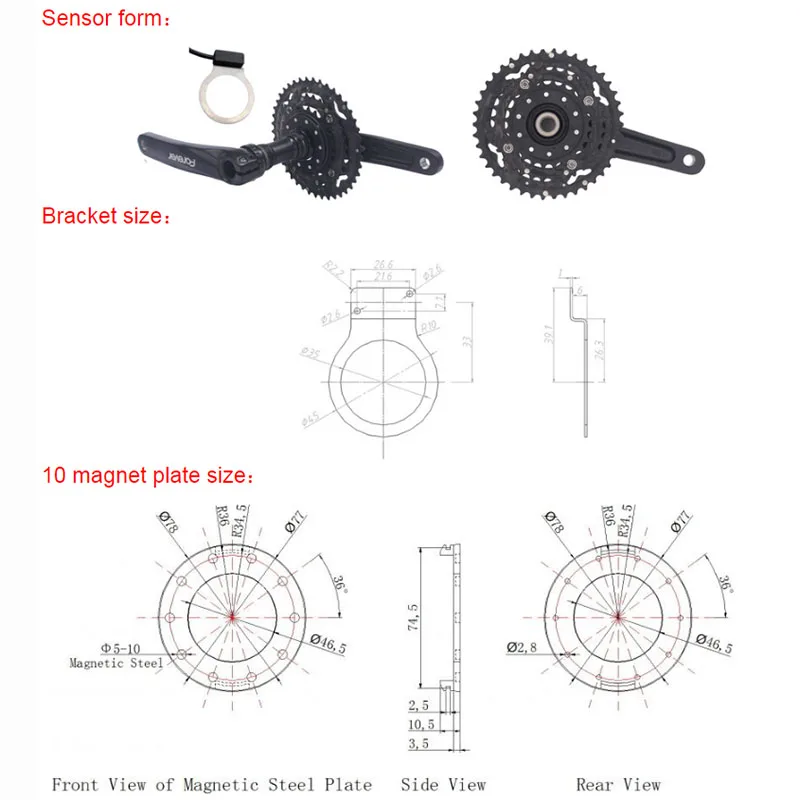 

Electric Bicycle Bz-10c 10 Magnet System Pedal Assist Sensor SM Interface Metal PAS System Magnet Speed Sensor