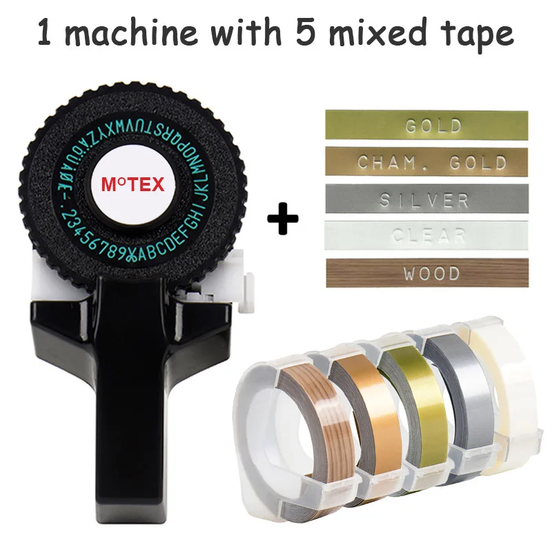 Черный цвет MoTex E101 принтер мини DIY Ручная Совместимость для dymo 3D тиснение ручная лента ручная машинка надпись машина - Цвет: machine add 5 mixed
