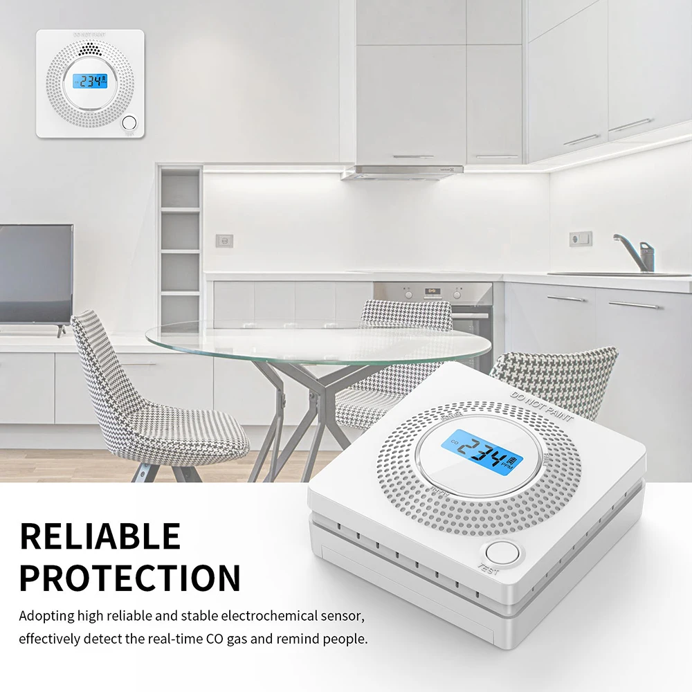 Детектор угарного газа Tuya Wi-Fi датчик углекислого с ЖК-дисплеем 85 дБ сигнализация