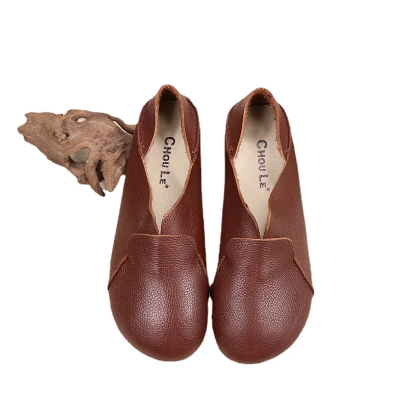 

6061-5 туфли из натуральной воловьей кожи, женская повседневная обувь, женская обувь с круглым носком и неглубокой мягкой подошвой