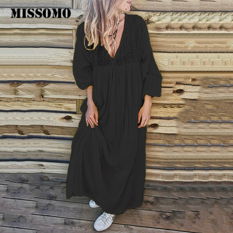 Зимнее платье MISSOMO женское длинное макси повседневные кружевные платья с длинным