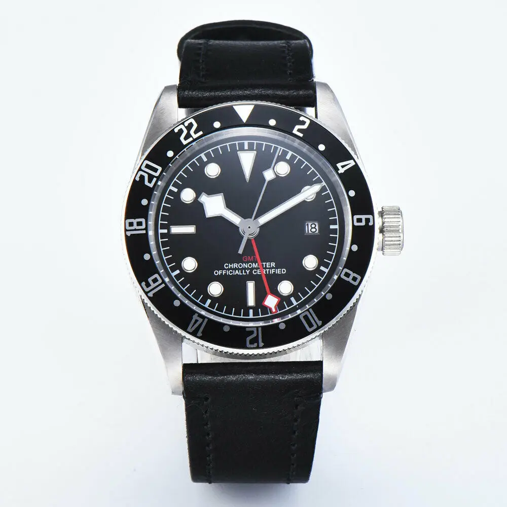 

41mm Corgeut Mens Watch Mechanical Wristwatches Sapphire GMT Military Sport Calendar Clock Waterproof Luminous Automatic