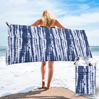 microfiber quick dry bath towel portable large beach blanket blue tie dye adult outdoor travel swimming free storage 27 5 x 55
