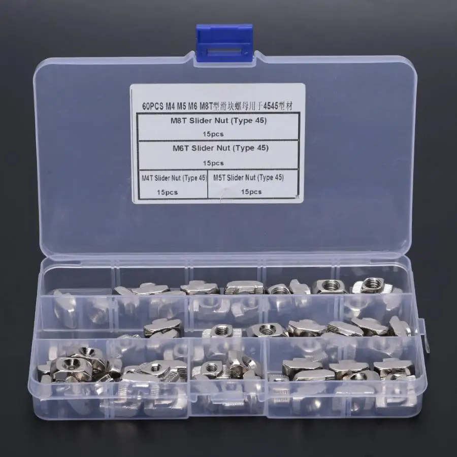 60 шт T слот скользящий блок раздвижная гайка M4/M5/M6/M8 крепежные гайки для 4545