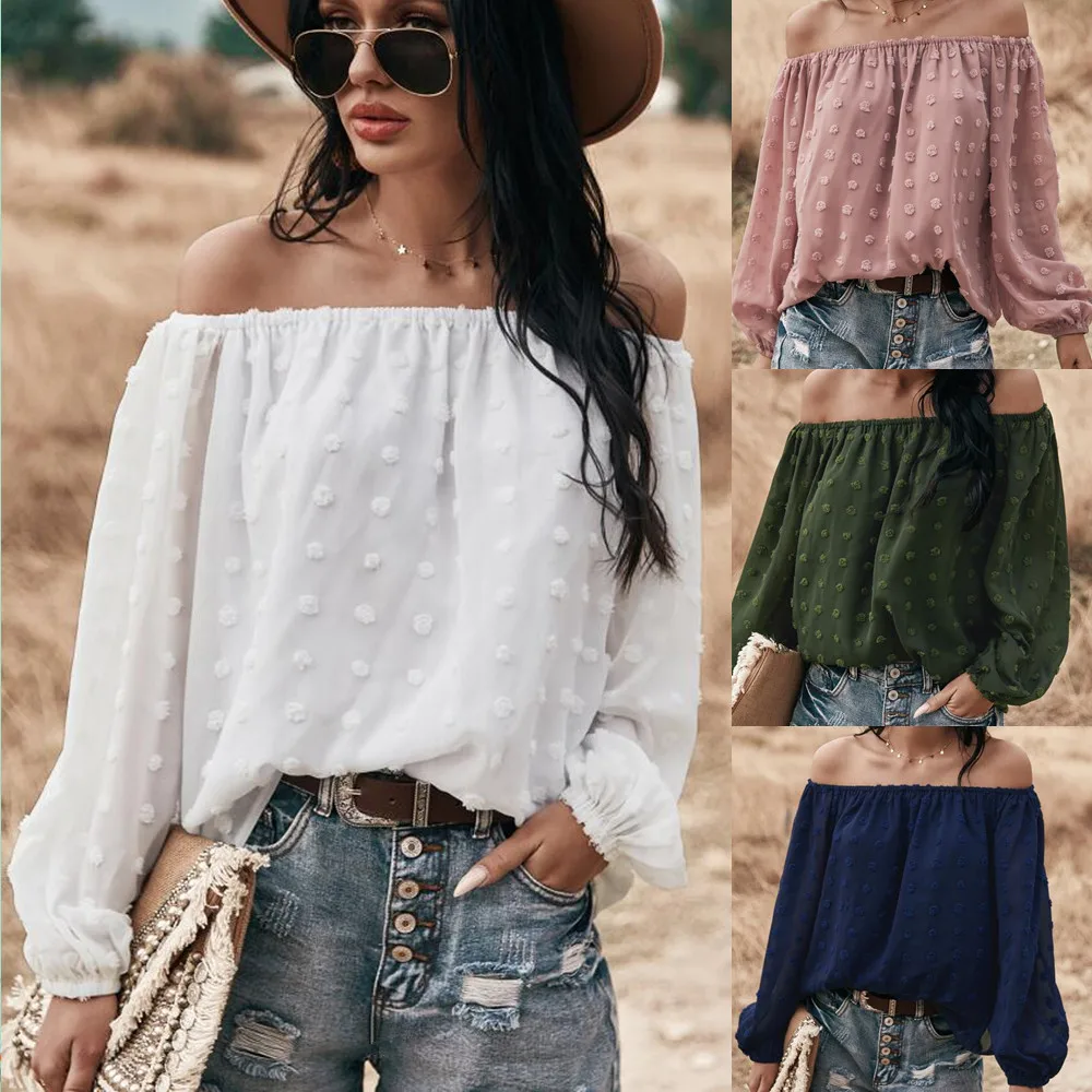 

Пикантная пляжная Новая Винтажная блузка на одно плечо, шифоновая рубашка, женская блузка, топы 2021, летняя повседневная женская рубашка с дл...