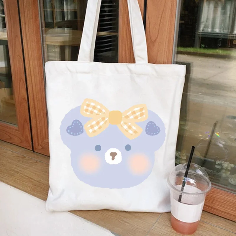 

Cartoon Bear Shopping Bags Women Canvas Shopper Handbag Designer Travel Beach Tote Bag Reusable Large Woman Shopper Shoulder Bag