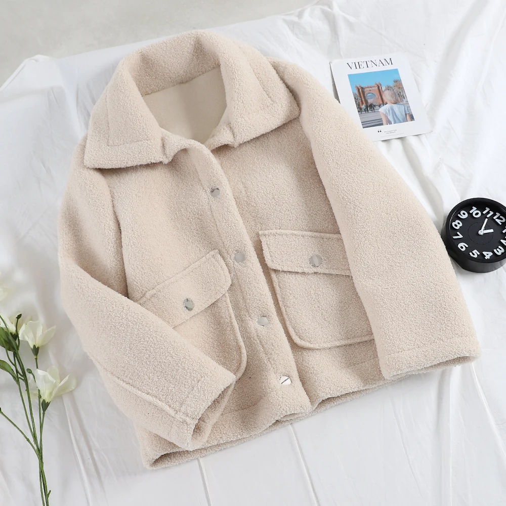 SINGRAIN зимнее женское плотное флисовое пальто свободная теплая верхняя одежда с