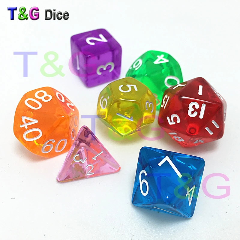 Rpg Прозрачный Красочный кристально прозрачный набор игральных костей 7 шт./лот D4 D6