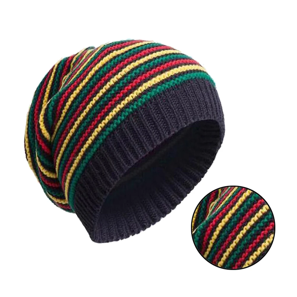 Новинка женская зимняя теплая вязаная полосатая шапка с черепом радужная