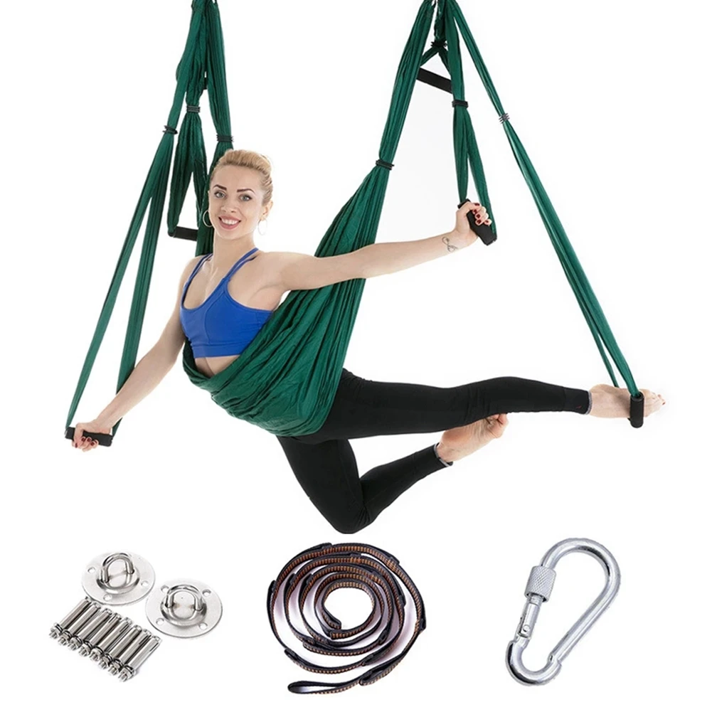 Blackish green set Антигравитационный гамак для йоги 2,5*1,5 м, летающее поворотное устройство для воздушной тяги, комплект гамака для йоги, подвесной ремень для домашнего спортзала, ТРАПЕЦИЕВИДНОЕ поворотное устройство - Цвет: Blackish green set