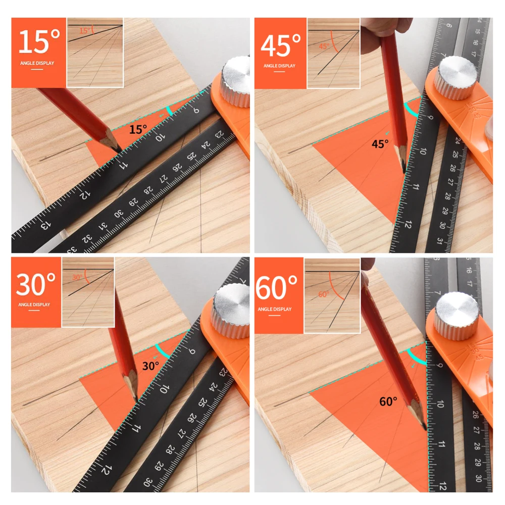 

Carpenter Measuring Woodworking Square Multi Angle Steel Multipurpose T-Bevel Work Tool Protractor Horizontal Sliding