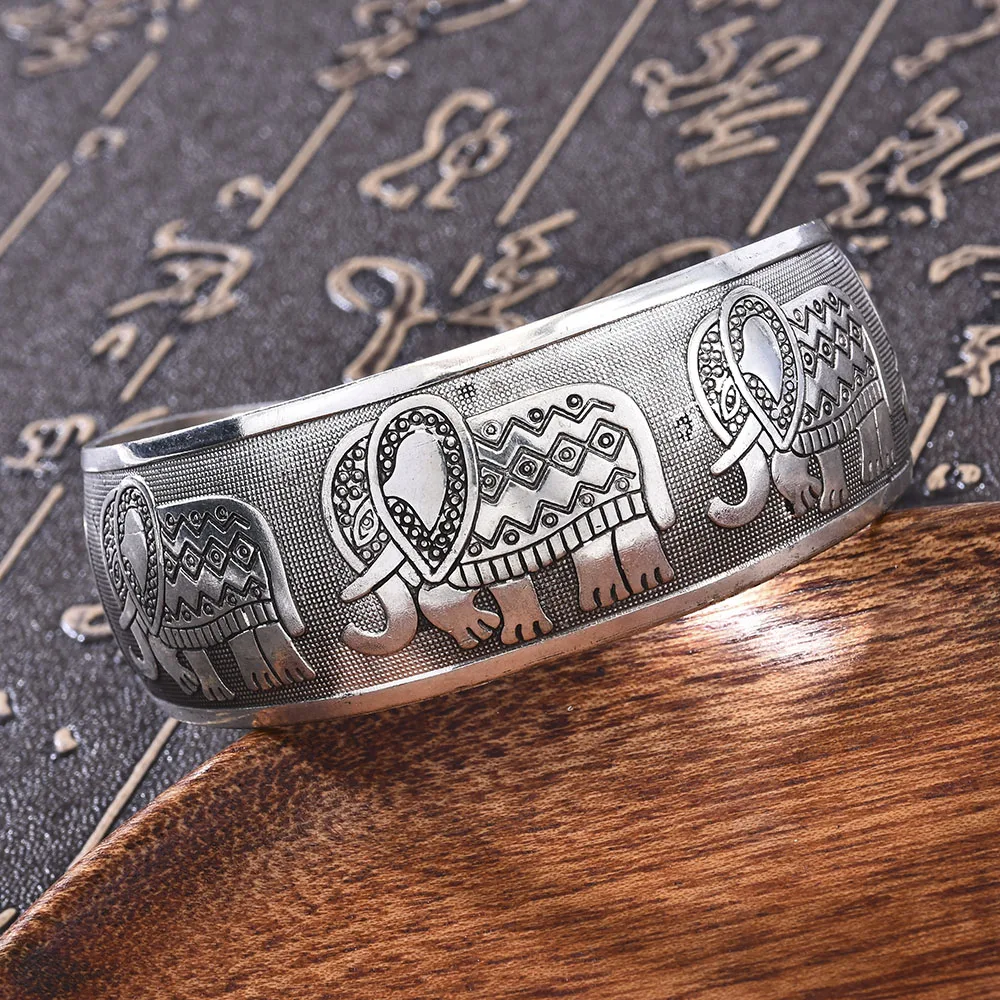

Elephant Tibetan Tibet Silver Color Totem Bangle Cuff Bracelet Women Gift Jewellery