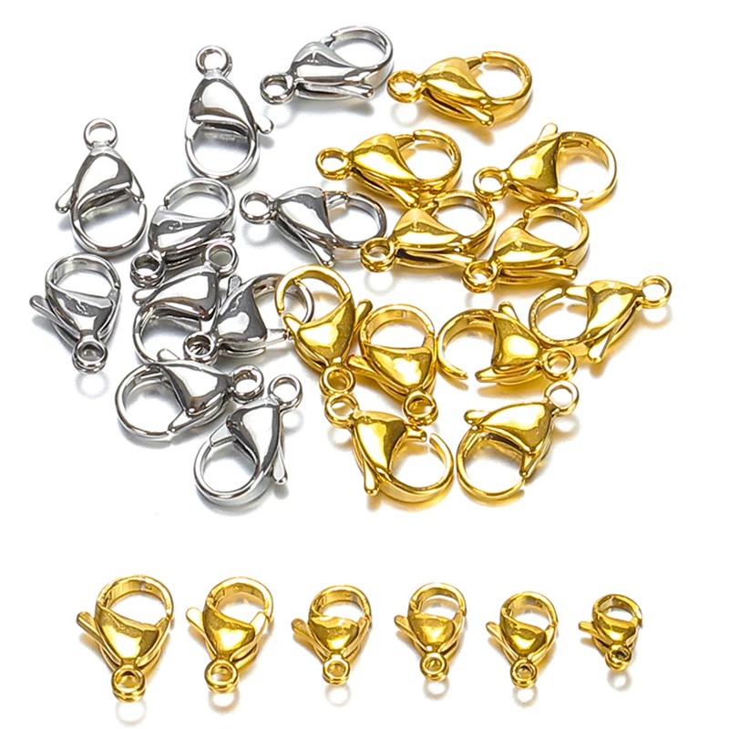 

20pcs Stainless Steel Gold Plated Lobster Clasps 9 10 12 13 15 mm Claw Clasps for Jewelry Making Bracelet Necklace DIY Findings