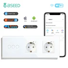 BSEED 3 комплекта, 123way переключатель Wi-Fi с двойной Wi-Fi розетки ЕС белого и черного цвета с золотыми стекло Панель Управление Alexa Google приложение Tuya