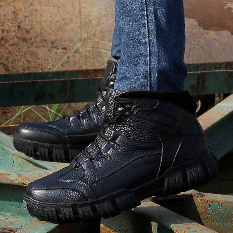 JUNJARM очень теплые зимние мужские ботинки из натуральной кожи Мужская зимняя