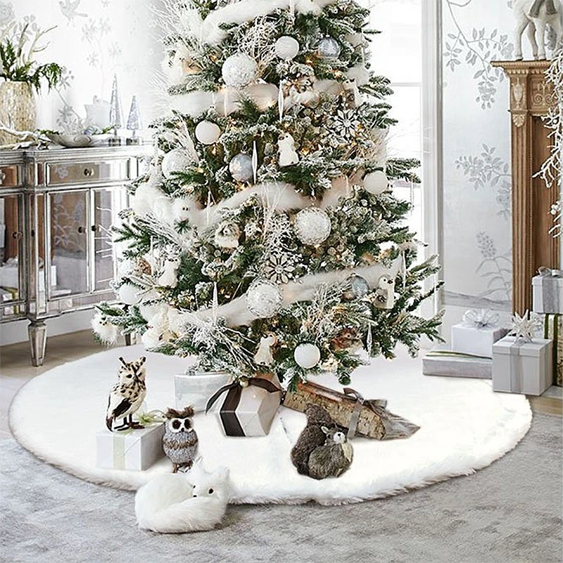 

Белая плюшевая юбка на рождественскую елку, меховой ковер, украшение на Рождество для дома, юбки на елку, Новогоднее украшение