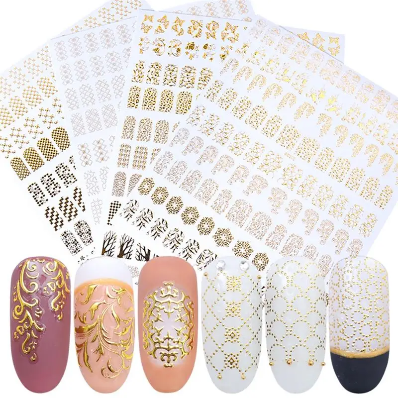 

4 Sheets Nail Sticker Decorative 3D Adhesive Nail Art Decal Manicure Sticker Transfer Sticker For Nails Tips Beauty for Women