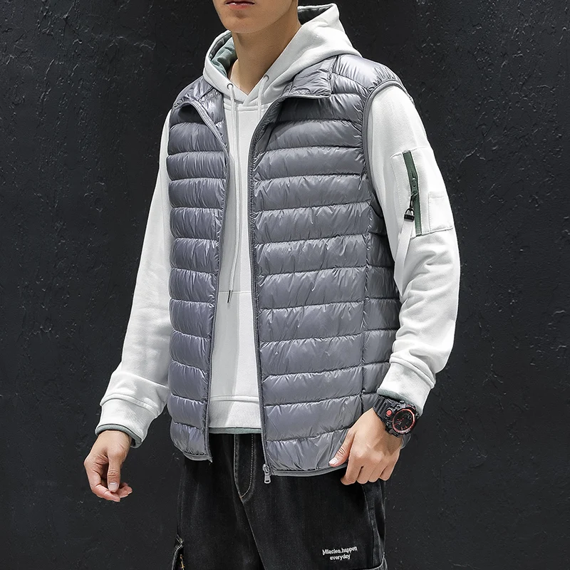 Winter Men Vest White Duck Down Coats Ultralight Sleeveless Vest Jacket Fashion Stand Collar casual down jacket