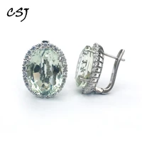 csj big stone 19 5ct real natural green amethyst earring sterling 925 silver oval 1216mm fine jewelry for women lady party gift