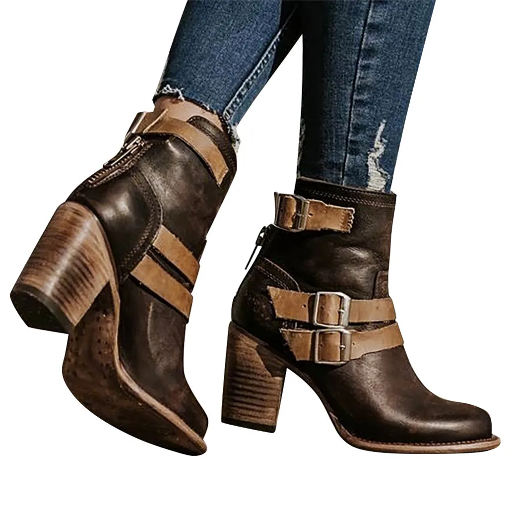 2019 г. Хит продаж женские ботинки однотонные на танкетке с круглым носком большие