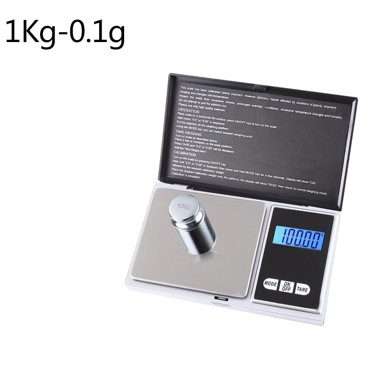 1Kg-0.1g 1 шт. цифровые весы для драгоценных камней, выполненные из 100/200/300/500/1000g 0,01/0,1 г Высокая точность ЖК-дисплей Дисплей карманные весы в граммах Вес для Кухня наркотиков - Цвет: 1Kg-0.1g
