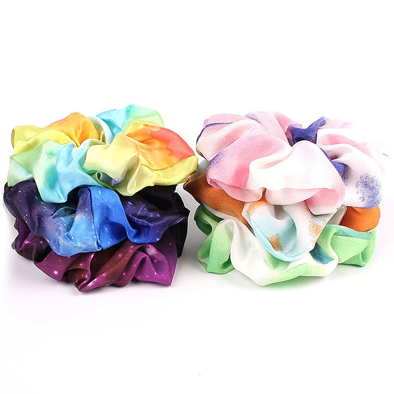 Модные шифоновые резинки для волос со звездным небом и принтом эластичные