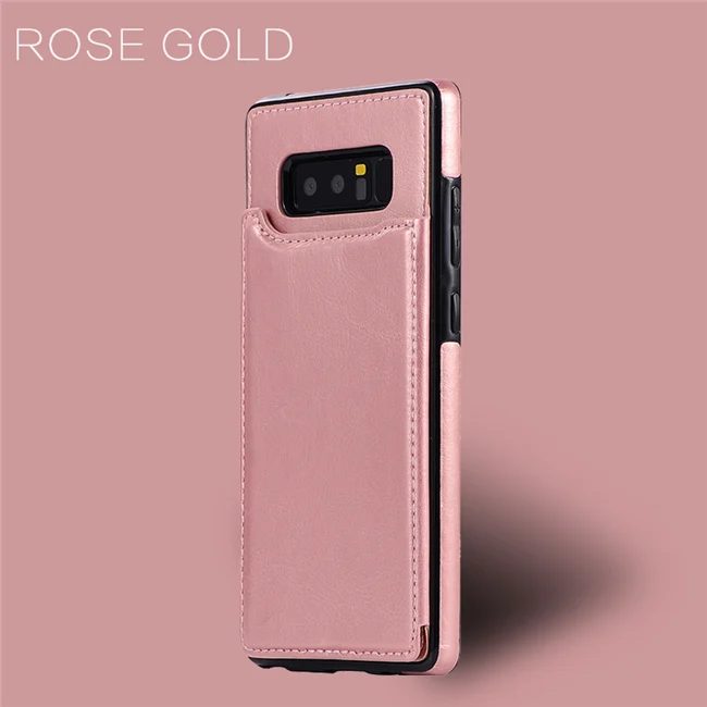rose gold Кожаный чехол для samsung Galaxy S10 S9 S8 плюс S7 Edge Note 10 8 9 S10e A50 A30 A10 Магнитный чехол-бумажник держатель для карт с подставкой для задней панели - Цвет: rose gold
