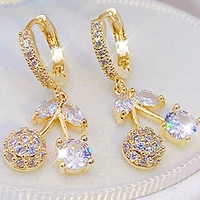 korea exquisite cute cherry design plating 14k real gold ear stud elegant luxury charm for lady trendy delicate earrings gift