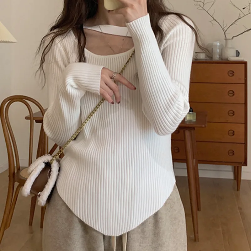 

Женский свитер с длинным рукавом, облегающая короткая рубашка в Корейском стиле