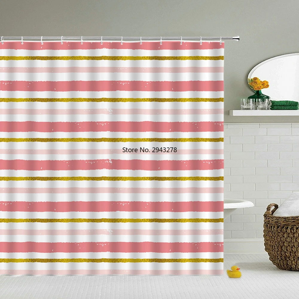 

Waterproof Shower Curtains Bathroom Curtains Modern Stripe 3d Printing Bath Decoration With Hooks 180*180cm Shower Curtain
