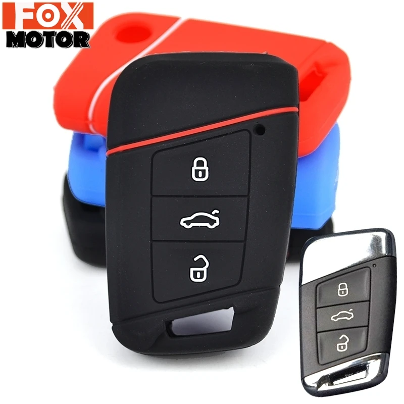 

1Pc Car Remote Silicone Key Case For 2016 2017 VW Passat B8 Skoda Superb A7 Key Cover Key Fob Pocket Shell Skin Keychain Ring