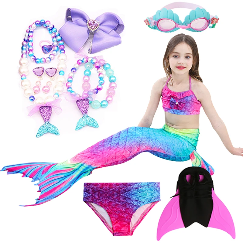 11 шт./компл. Детский костюм Русалочки для девочек пляжная одежда косплея