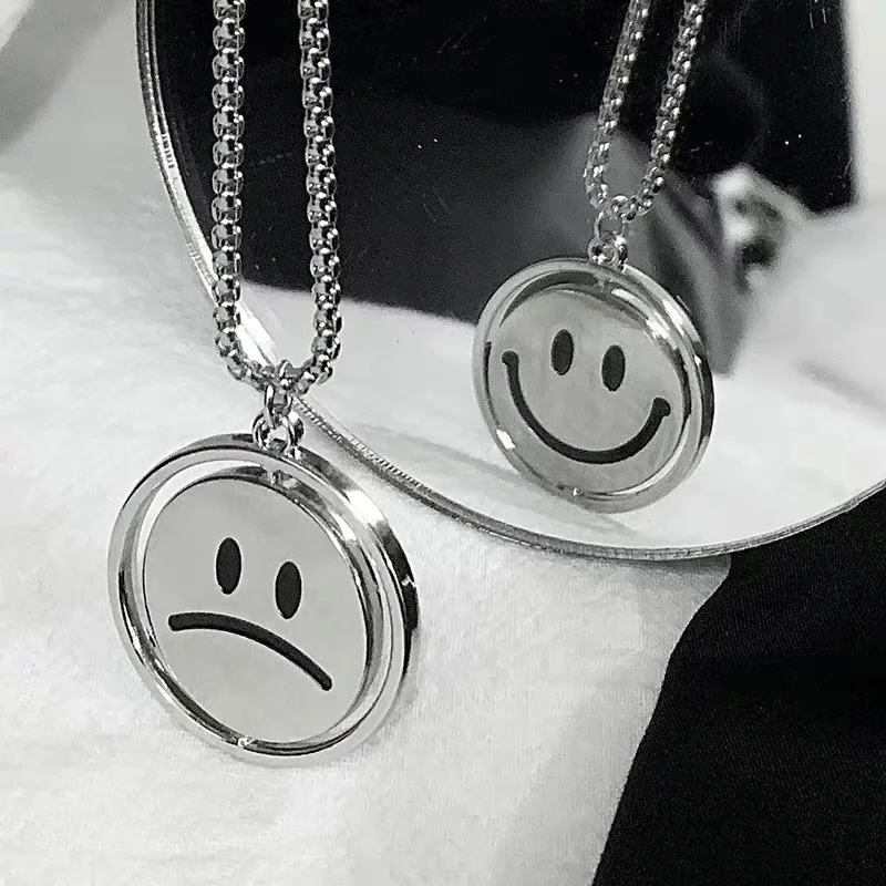 

Double Face Pendant Necklace for Women New Fashion Expression Smiley Necklaces Men Titanium Steel Hip Hop Jewelry Friends Gifts