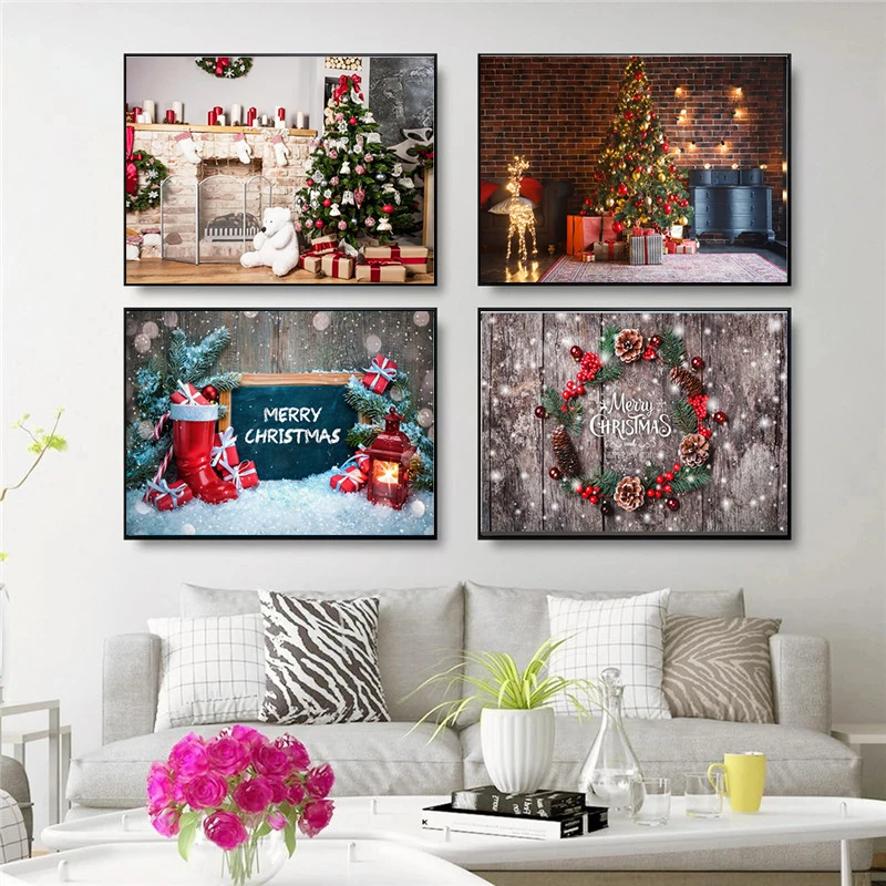 

Christmas Landscape Wall Art Canvas Painting Nordic Posters and Prints Wall Pictures for Living Home Decoration Frameless