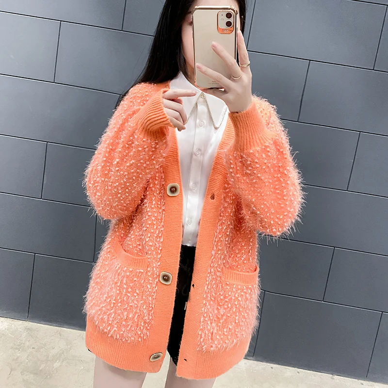 

Женский вязаный свитер, вязаный красный кардиган, зима 2020