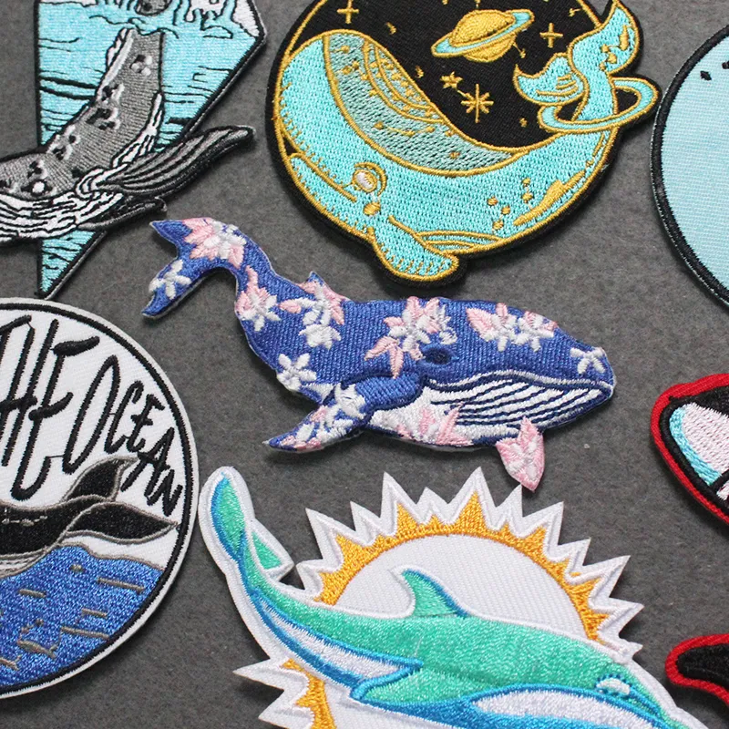 Iron On Patch Whale Patches On Clothes Sea Wave Patch Natural Clothing Stripes Van Gogh Patch Embroidered Patches For Clothing
