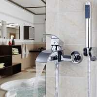 chrome bathroom wall mount bath tub shower tap mixer water faucet whand spray