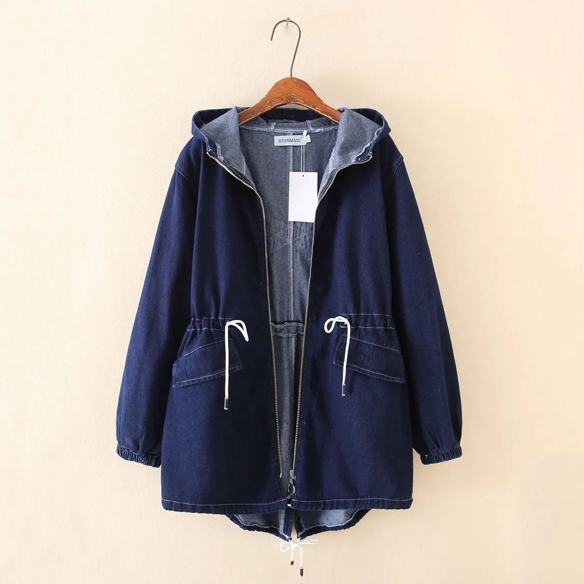 Женская джинсовая куртка на завязках Повседневная большого размера с длинным