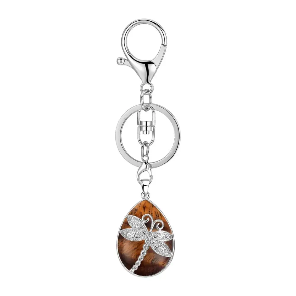 Tiger Eye keychain ASHMITA Серебряная стрекоза кулон брелок в коробке Природный капли воды капля КАПЛЕВИДНАЯ чакра брелок ювелирные изделия - Цвет: Tiger Eye keychain