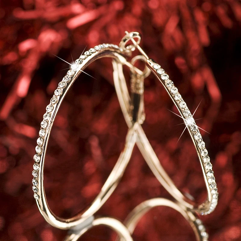 Earring E780-1 Модные u-образные стразы, серьги-кольца для женщин, массивные Большие серебряные/Золотые круглые серьги с петлей, вечерние серьги, подарок, L4N949 - Окраска металла: Earring E780-1