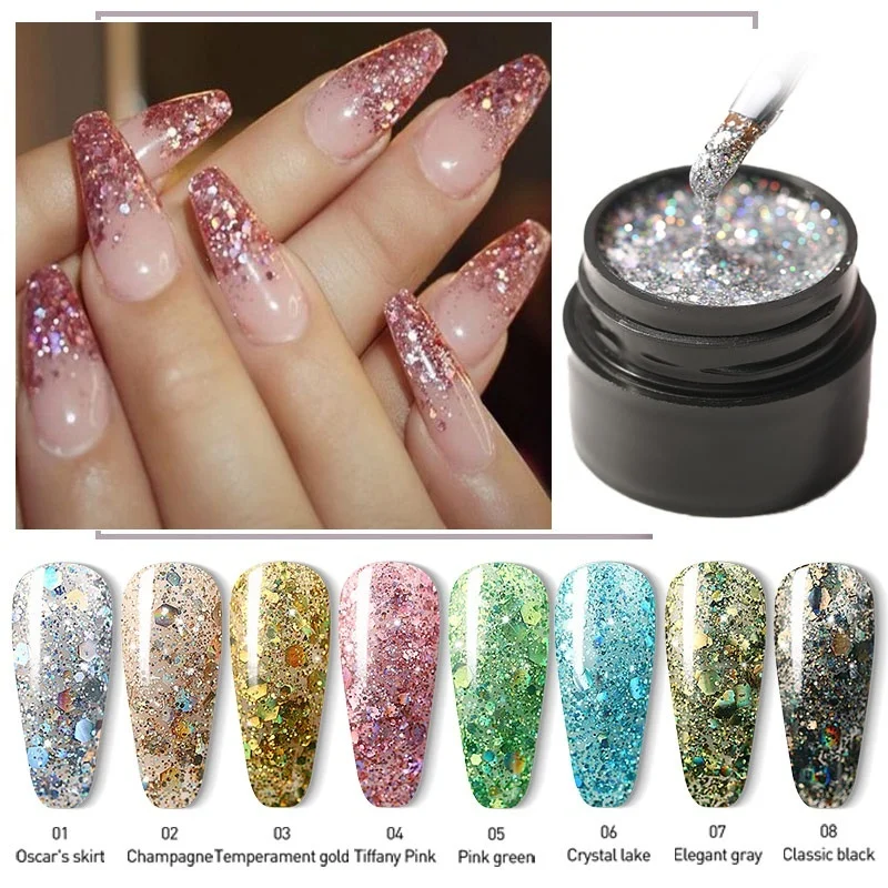 Modelones Горячая продажа Блеск УФ-гель для ногтей замочить Блестки нейл Арта