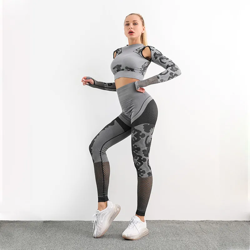 2020 Камуфляжный спортивный костюм женский бесшовный комплект для йоги